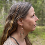 Orange Moonstone with Leather Fringe Earrings in Bronze