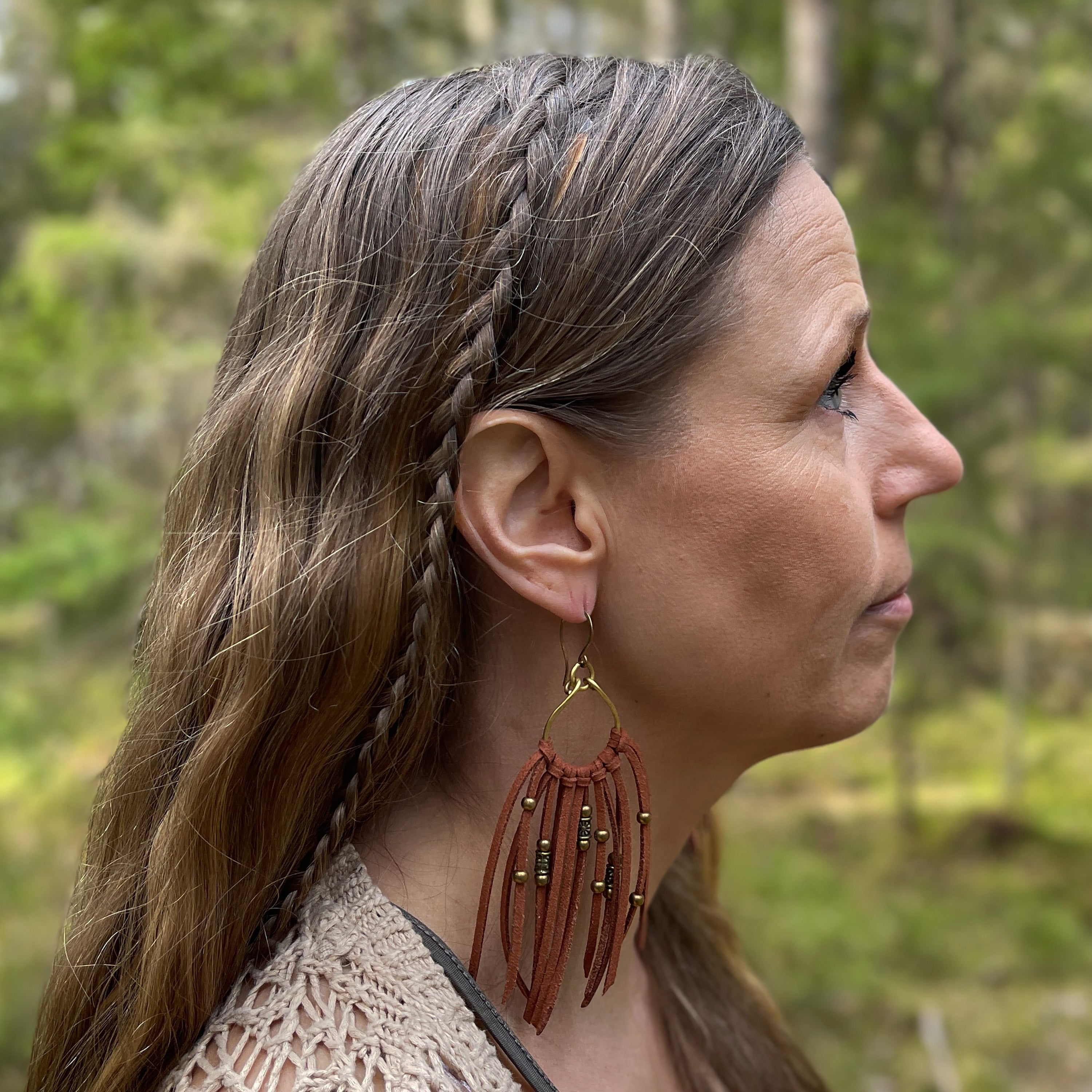 Suede Fringe Earrings in Brass