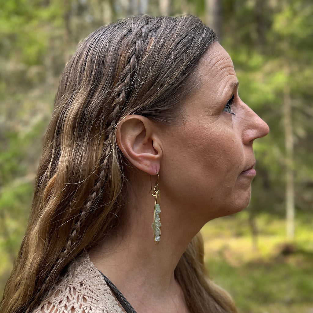 Prehnite Flow Earrings in Brass
