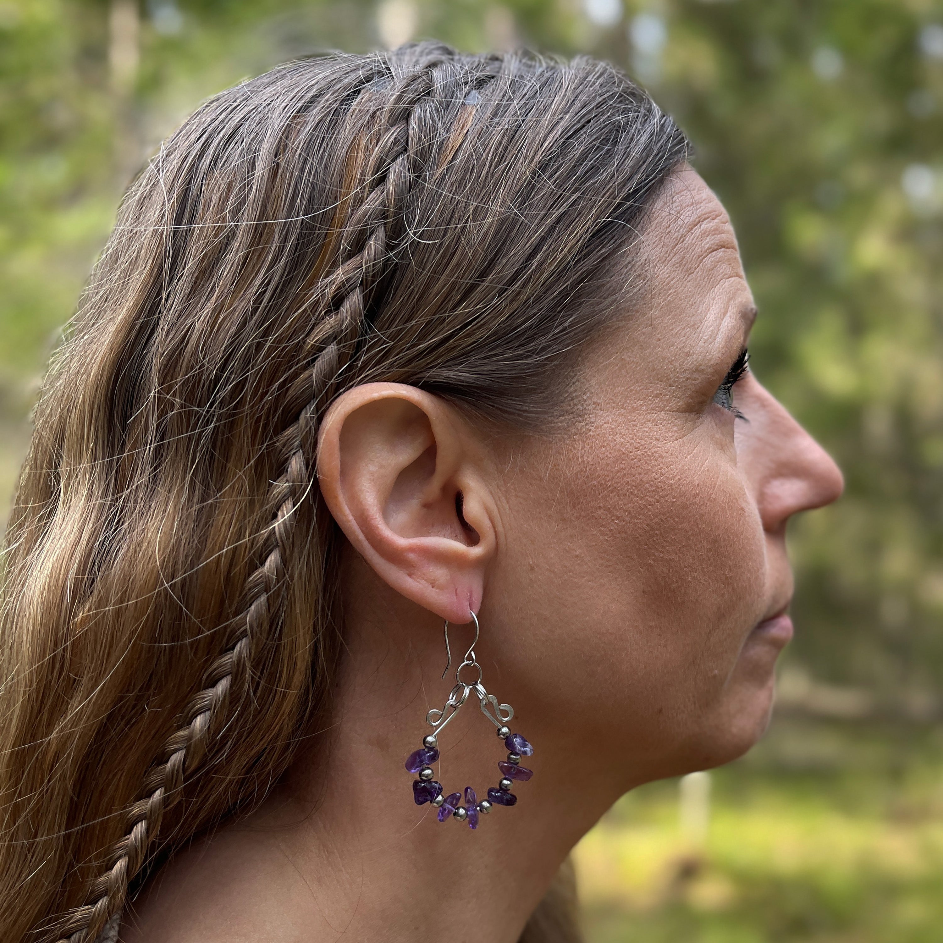Amethyst Hoop Earrings in Stainless Steel