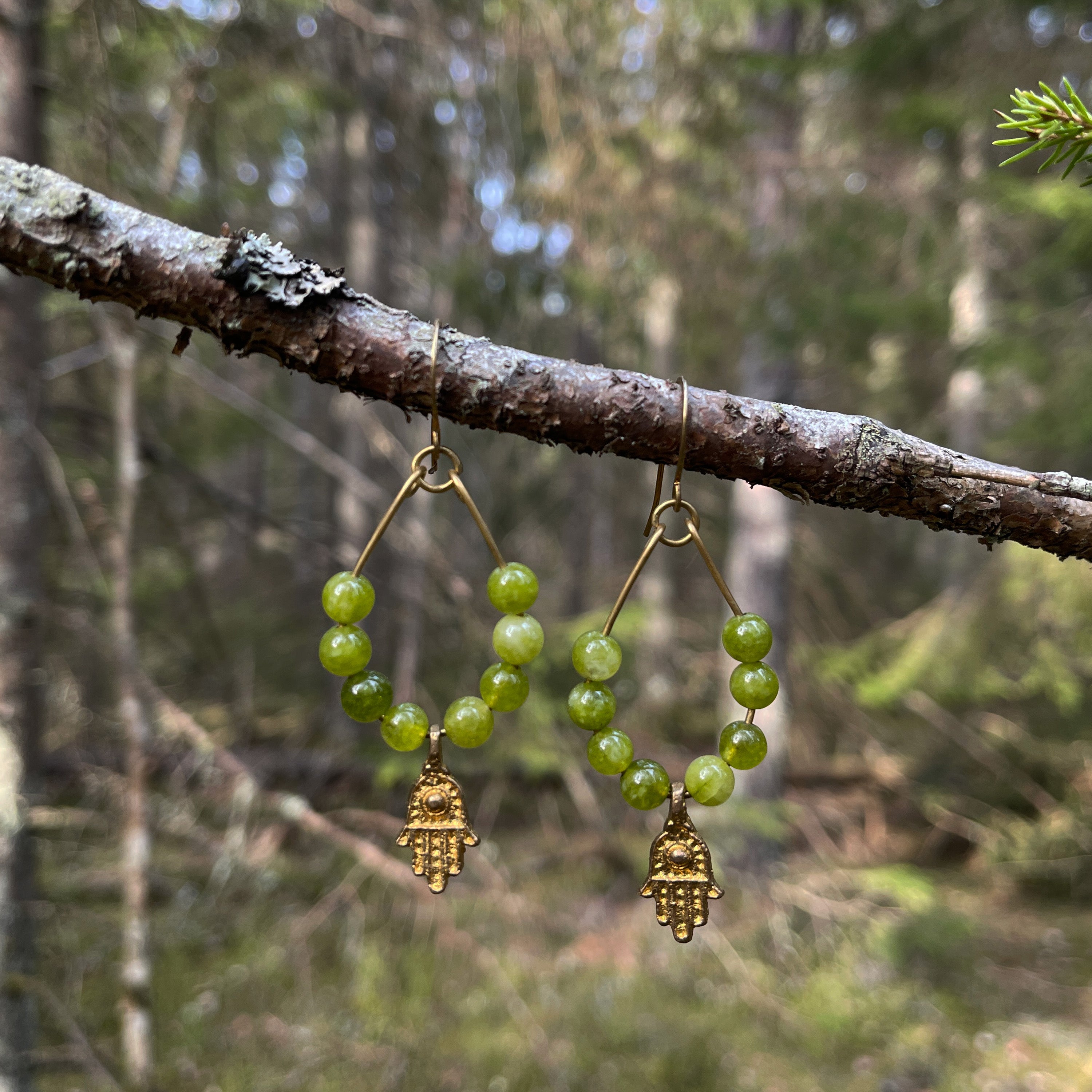 Peridot Protection Earrings in Brass