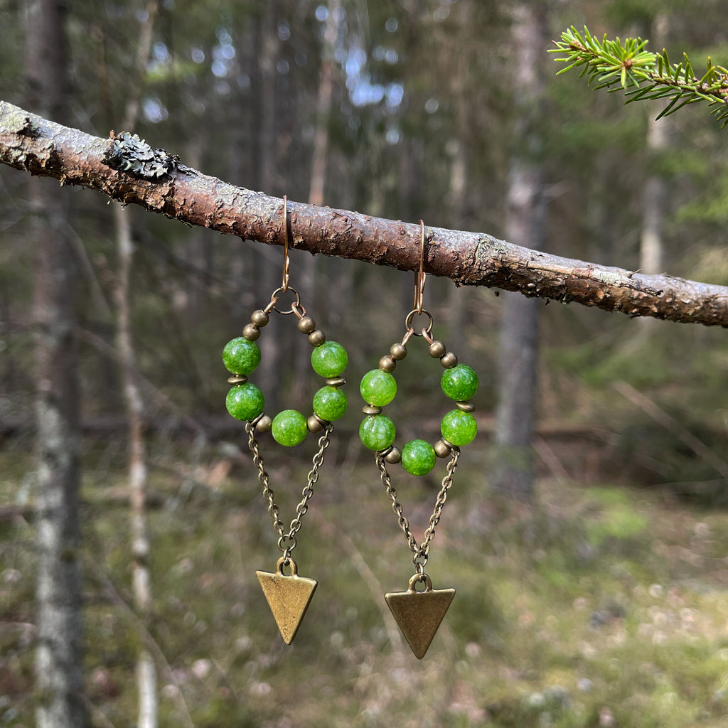 Peridot Dangle Earrings with Triangle Charm in Bronze