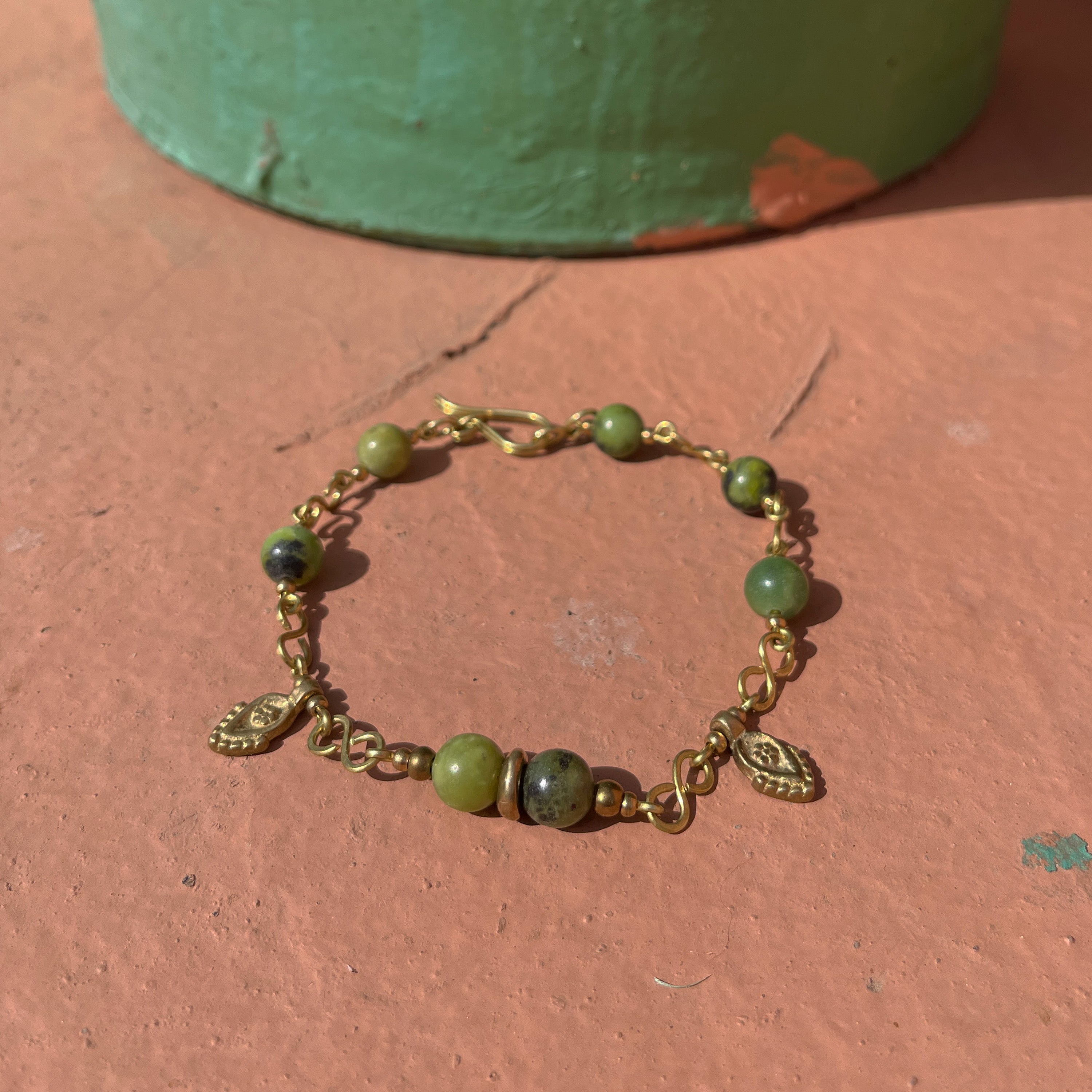 Chrysoprase Anklet in Brass with Charm