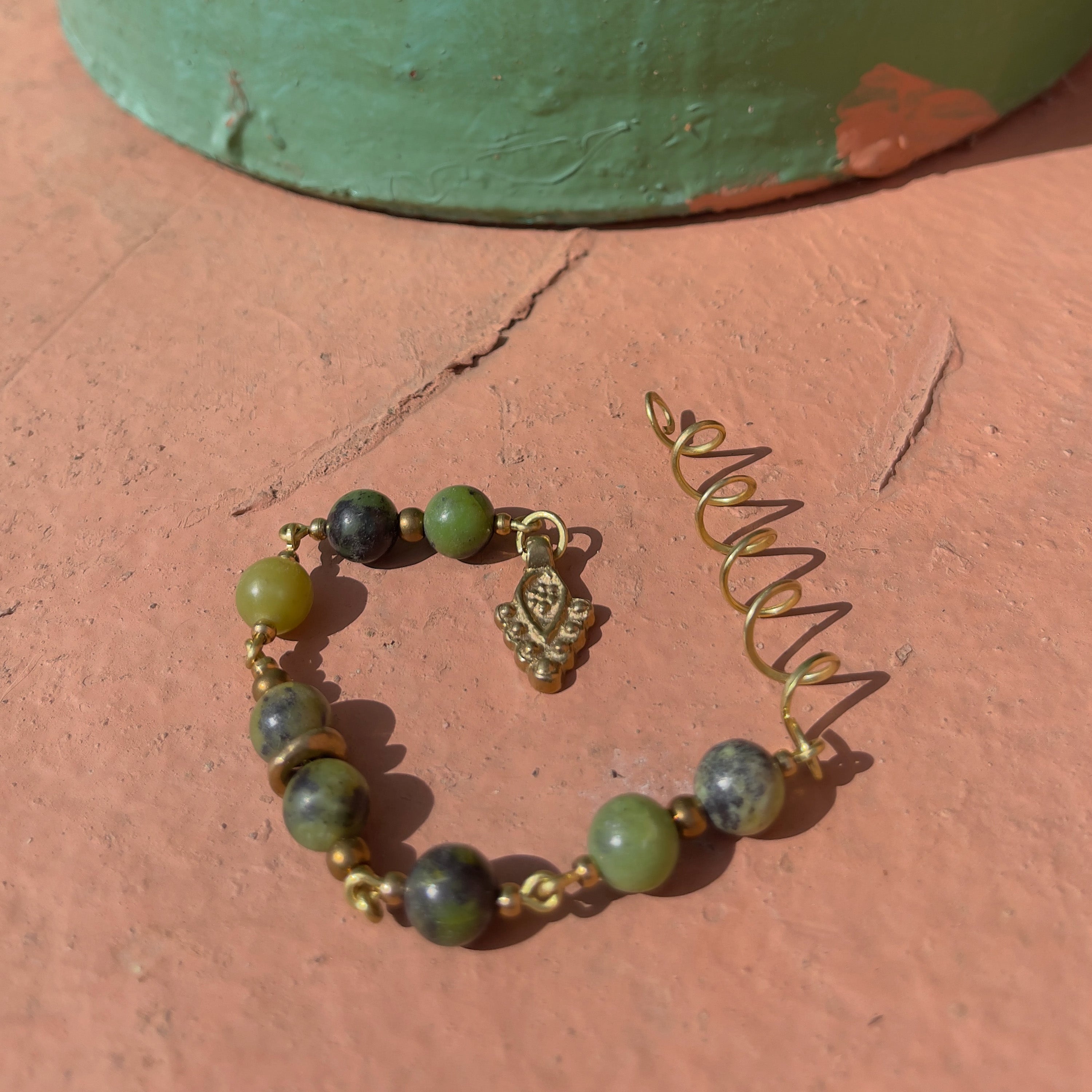 Chrysoprase Hair Twist in Brass