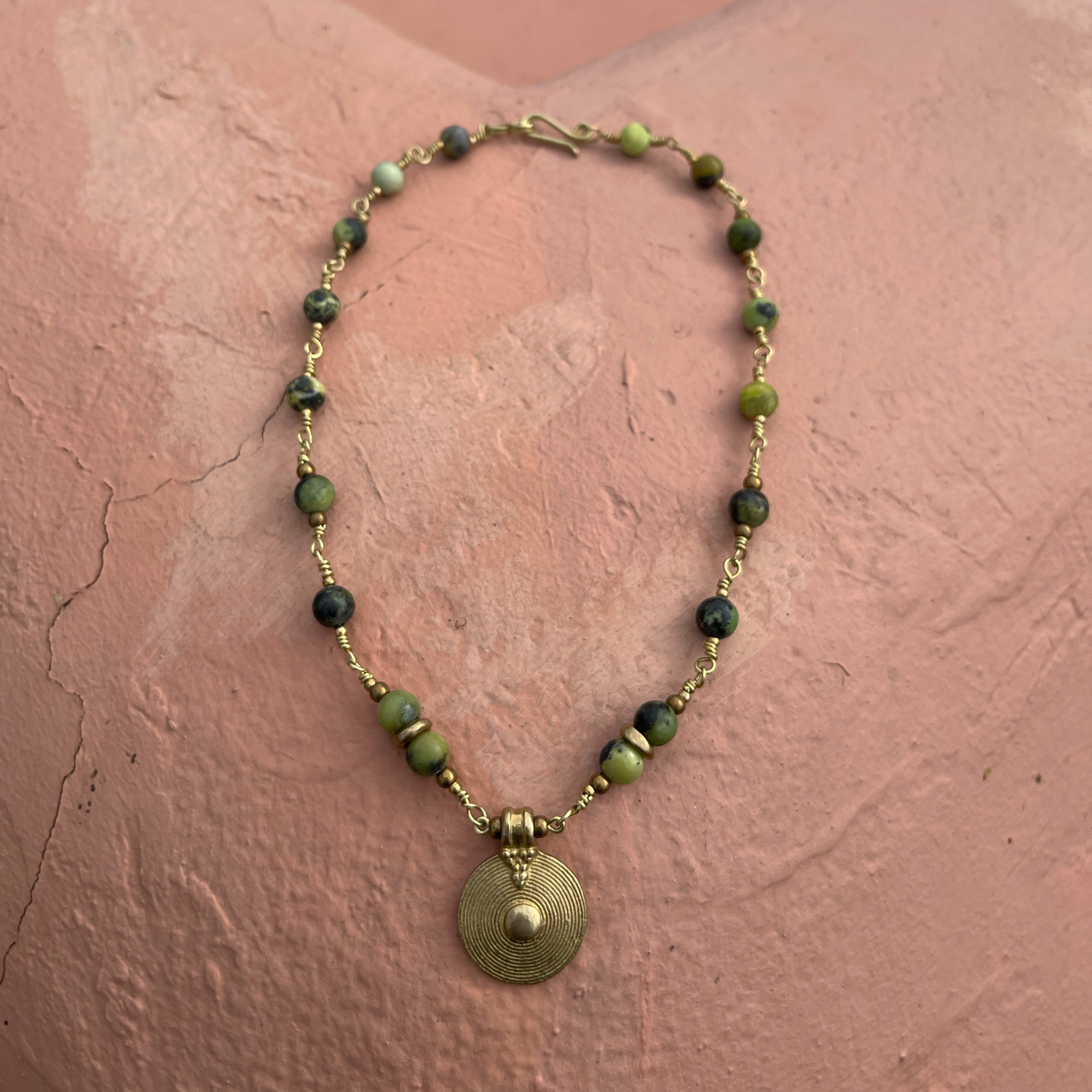 Bohemian Necklace with Chrysoprase & Brass