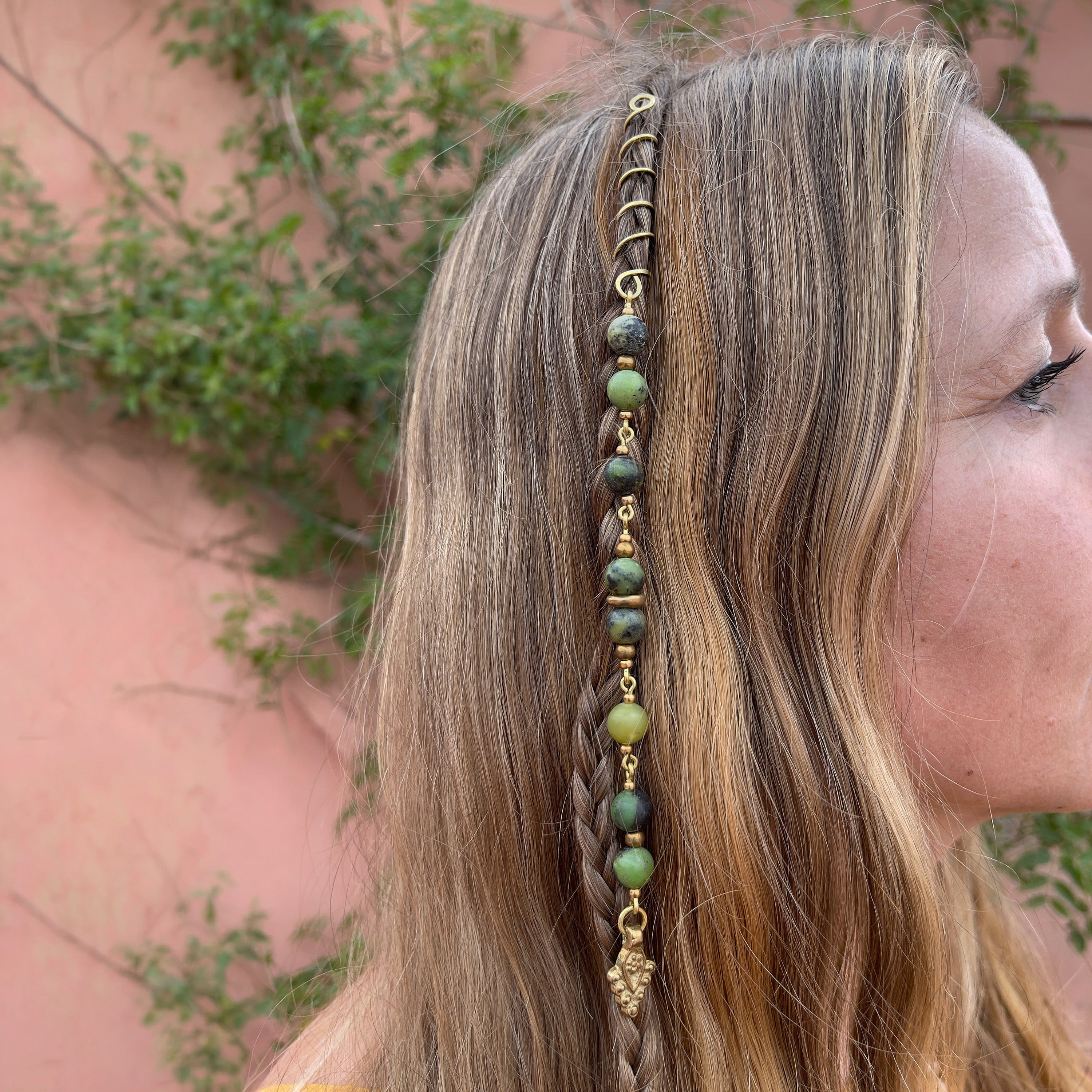 Chrysoprase Hair Twist in Brass