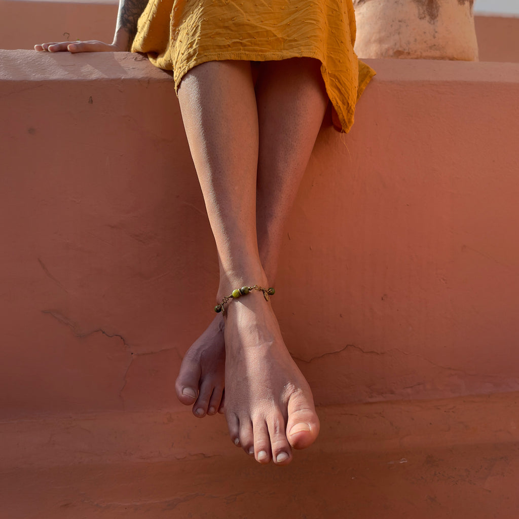 Chrysoprase Anklet in Brass with Charm