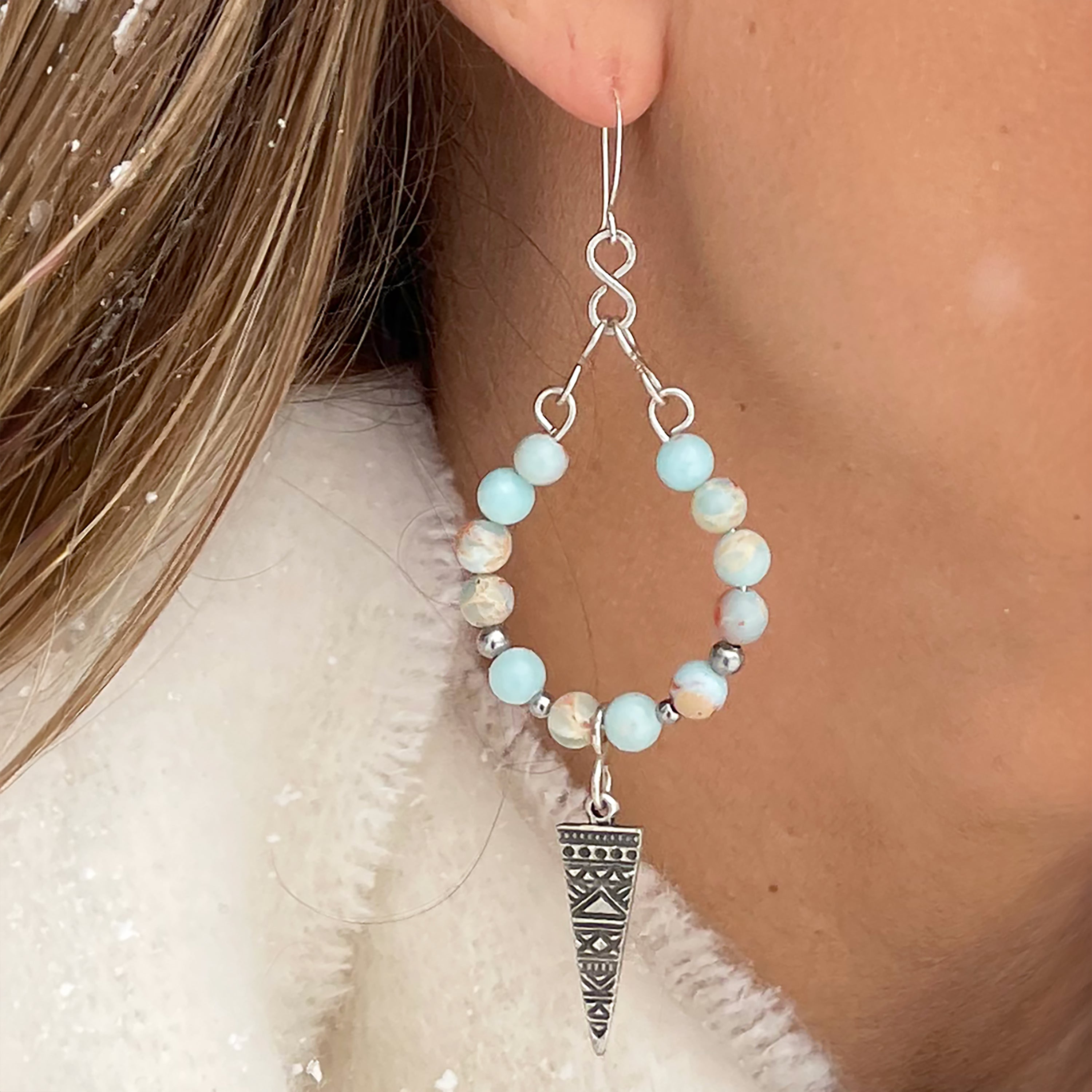 Sea Sediment Jasper Charm Earrings in Stainless Steel