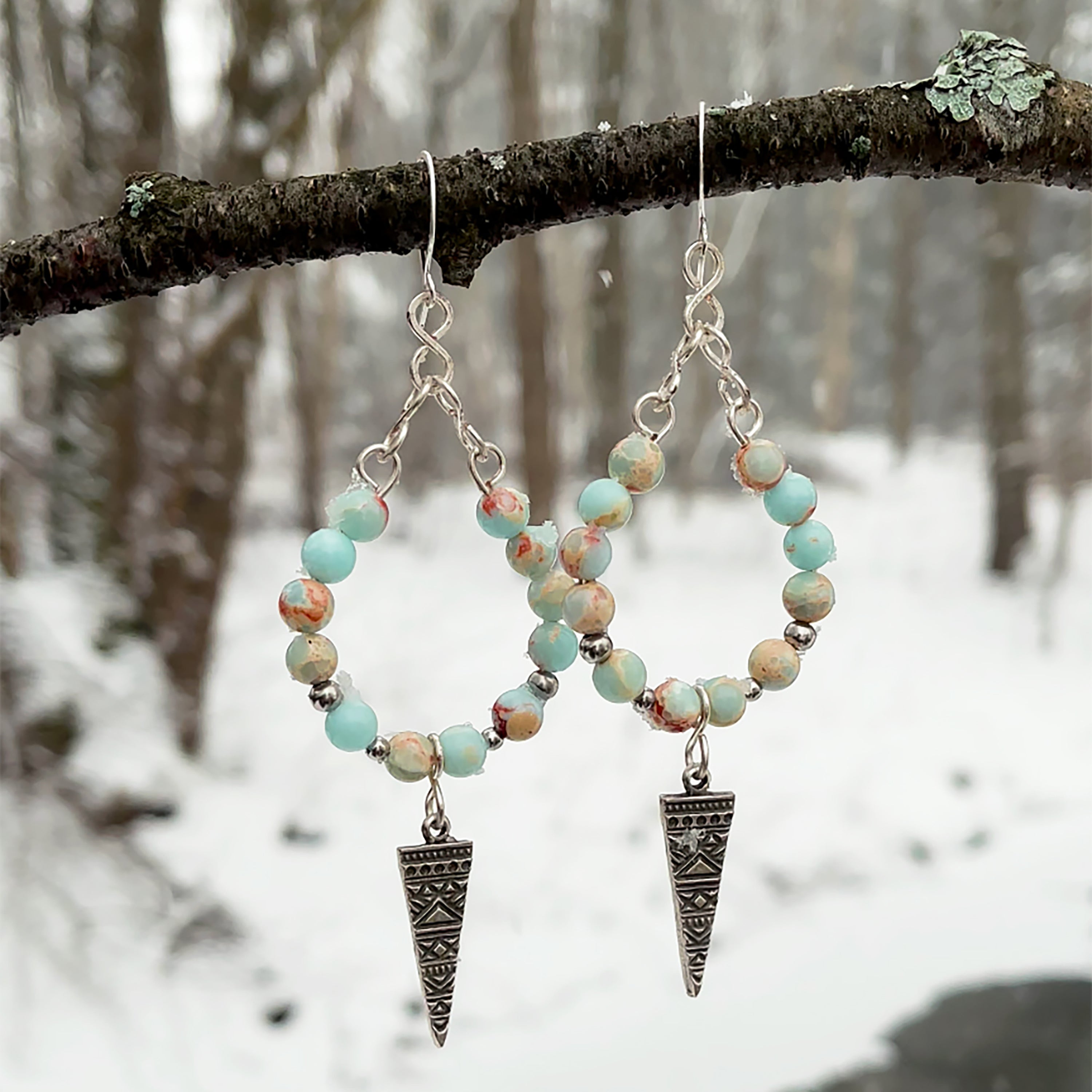 Sea Sediment Jasper Charm Earrings in Stainless Steel