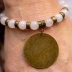 Rose Quartz Bracelet with Bronze Pendant