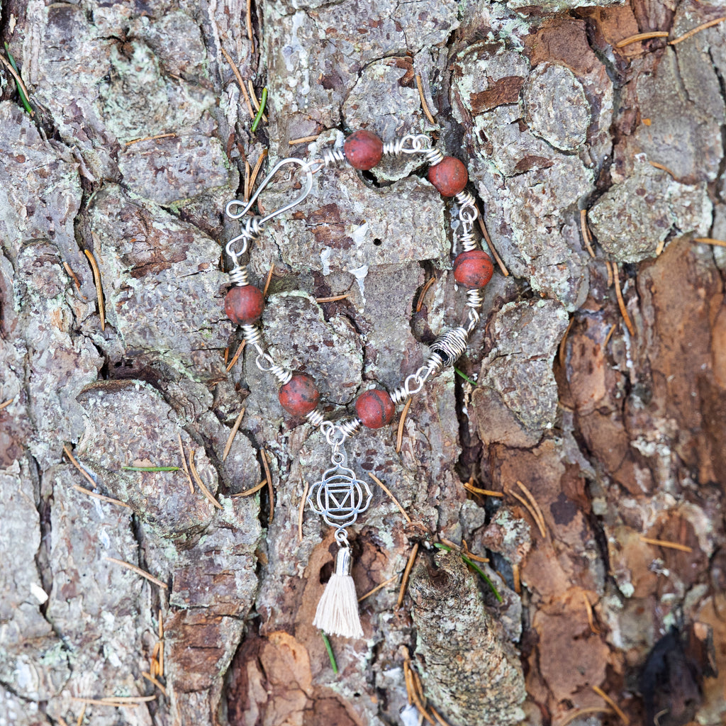 Root Chakra Bracelet – Muladhara in Stainless Steel with Red Sesame Jasper
