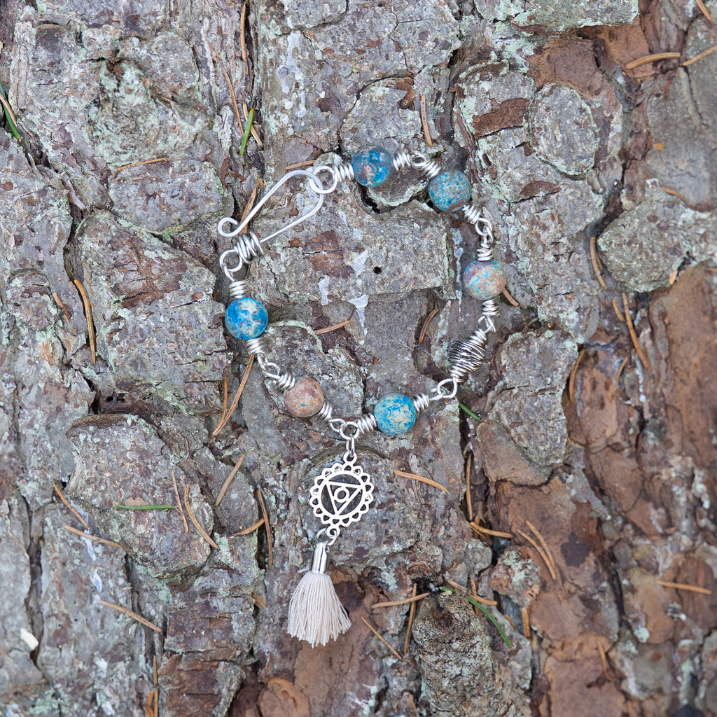 Throat Chakra Bracelet – Vishuddha in Stainless Steel with Blue Calsilica Jasper