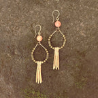 Orange Moonstone with Leather Fringe Earrings in Bronze