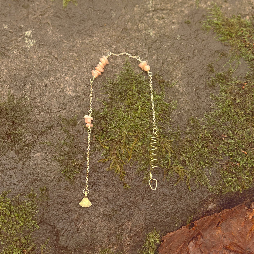 Orange Moonstone Hair Twist with Chains and Charm in Brass