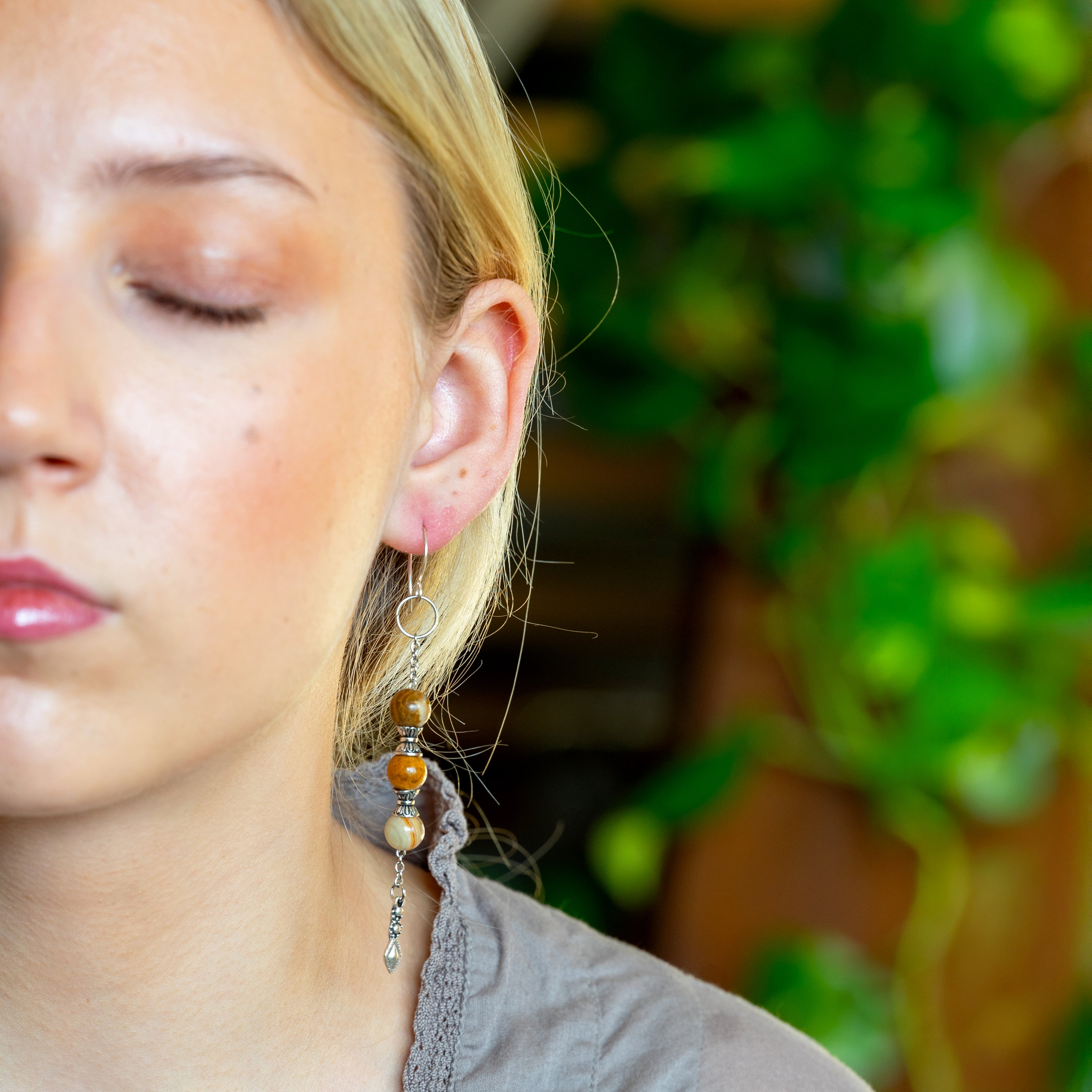 Wood Jasper Earrings in Stainless Steel