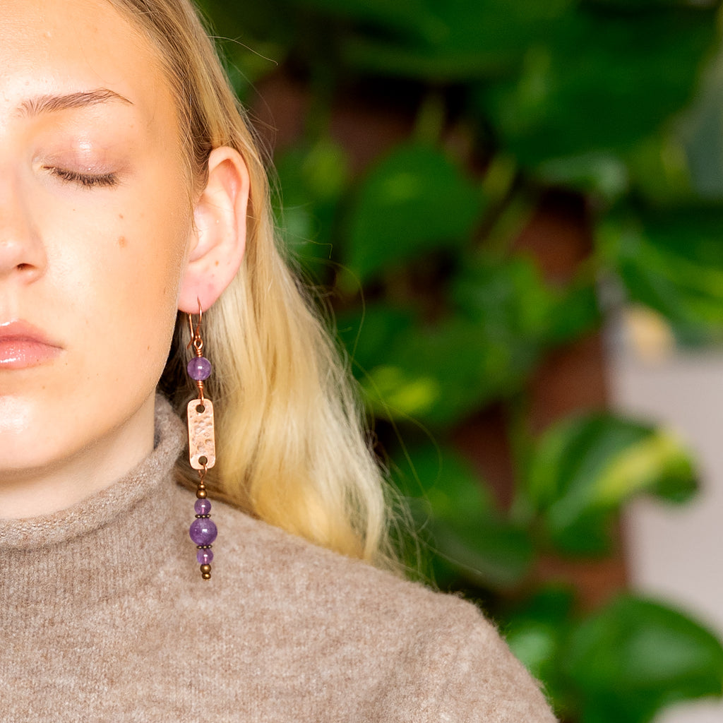 Amethyst Drop Earrings in Copper