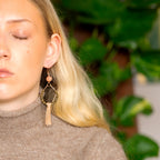 Orange Moonstone with Leather Fringe Earrings in Bronze