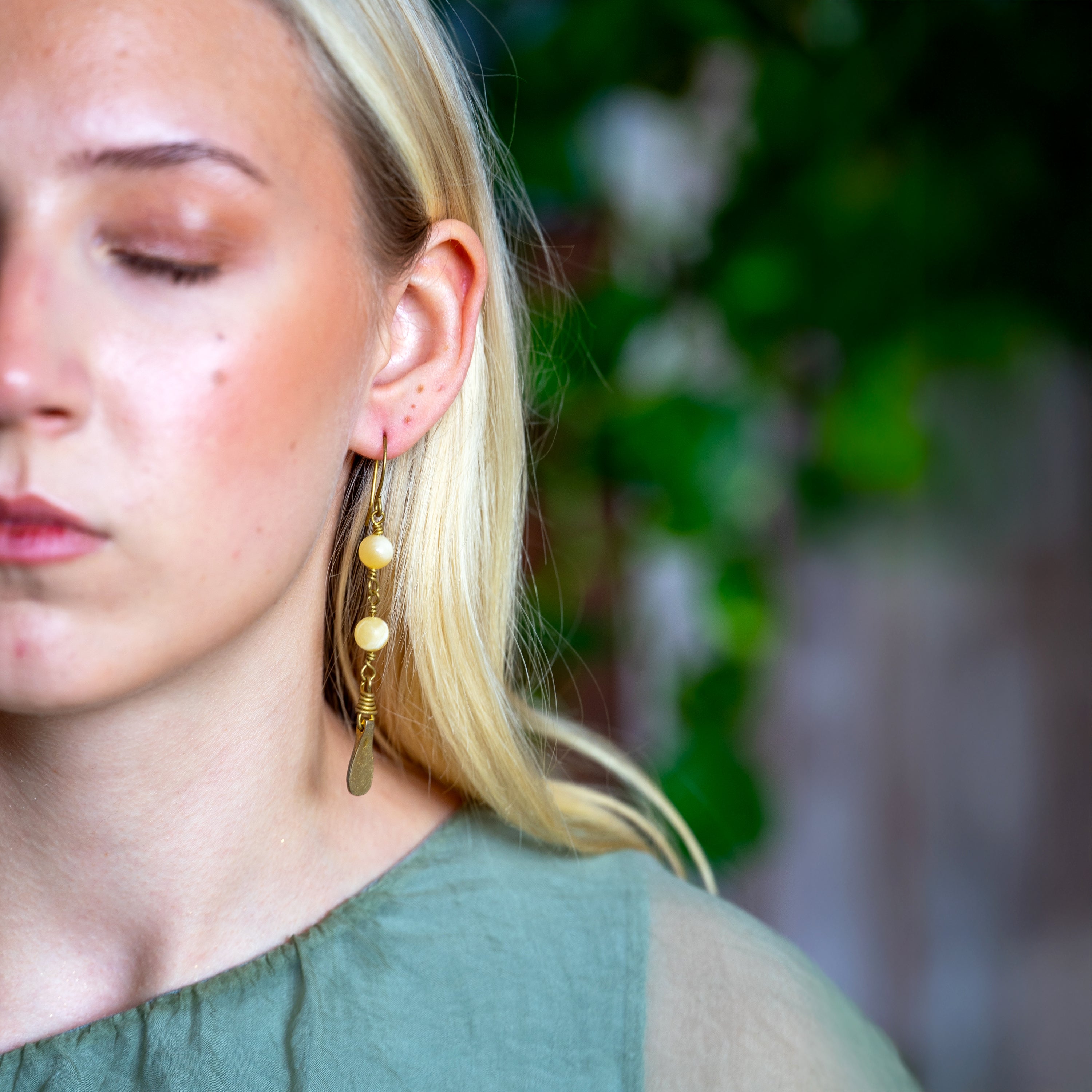 Yellow Calcite Earrings in Brass
