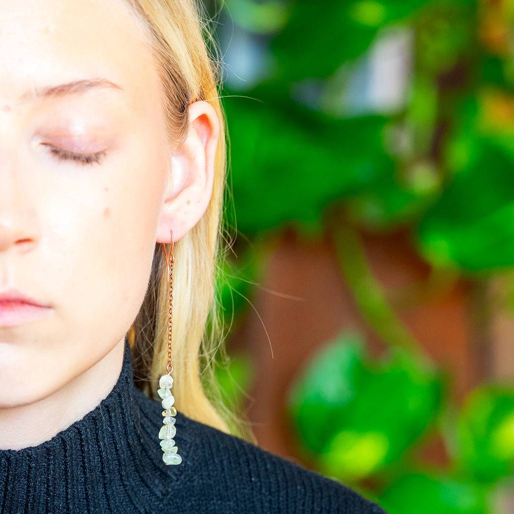 Prehnite Drop Earrings in Copper