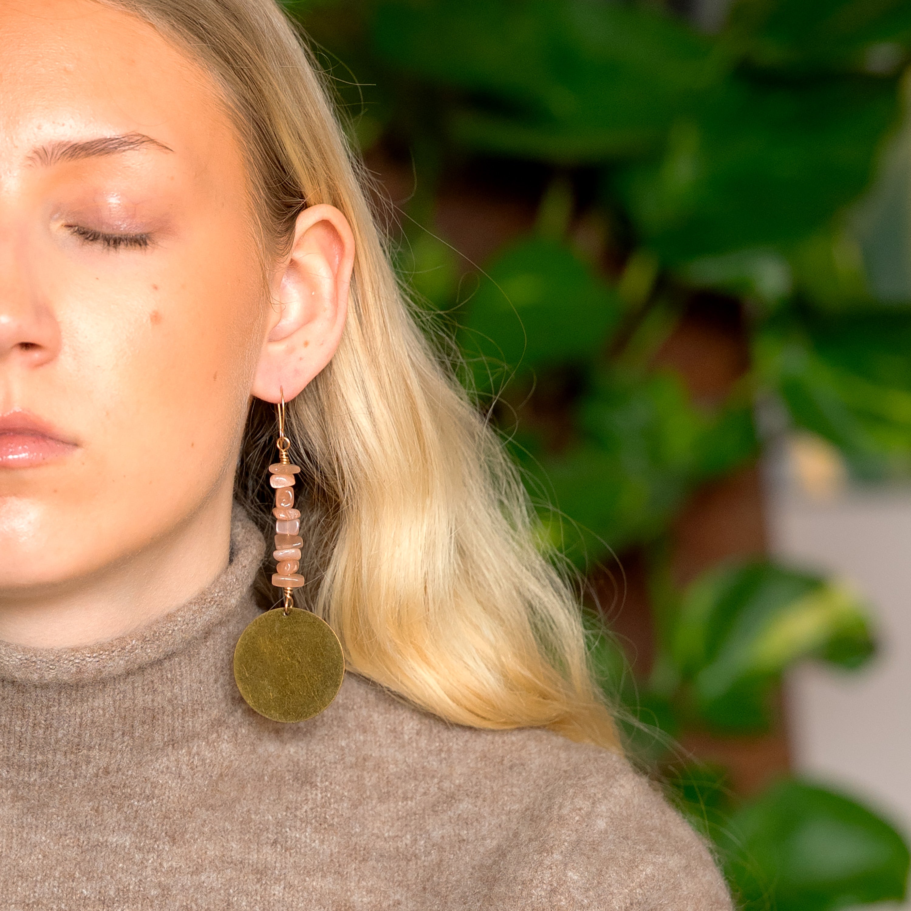 Orange Moonstone Dangle Earrings in Bronze