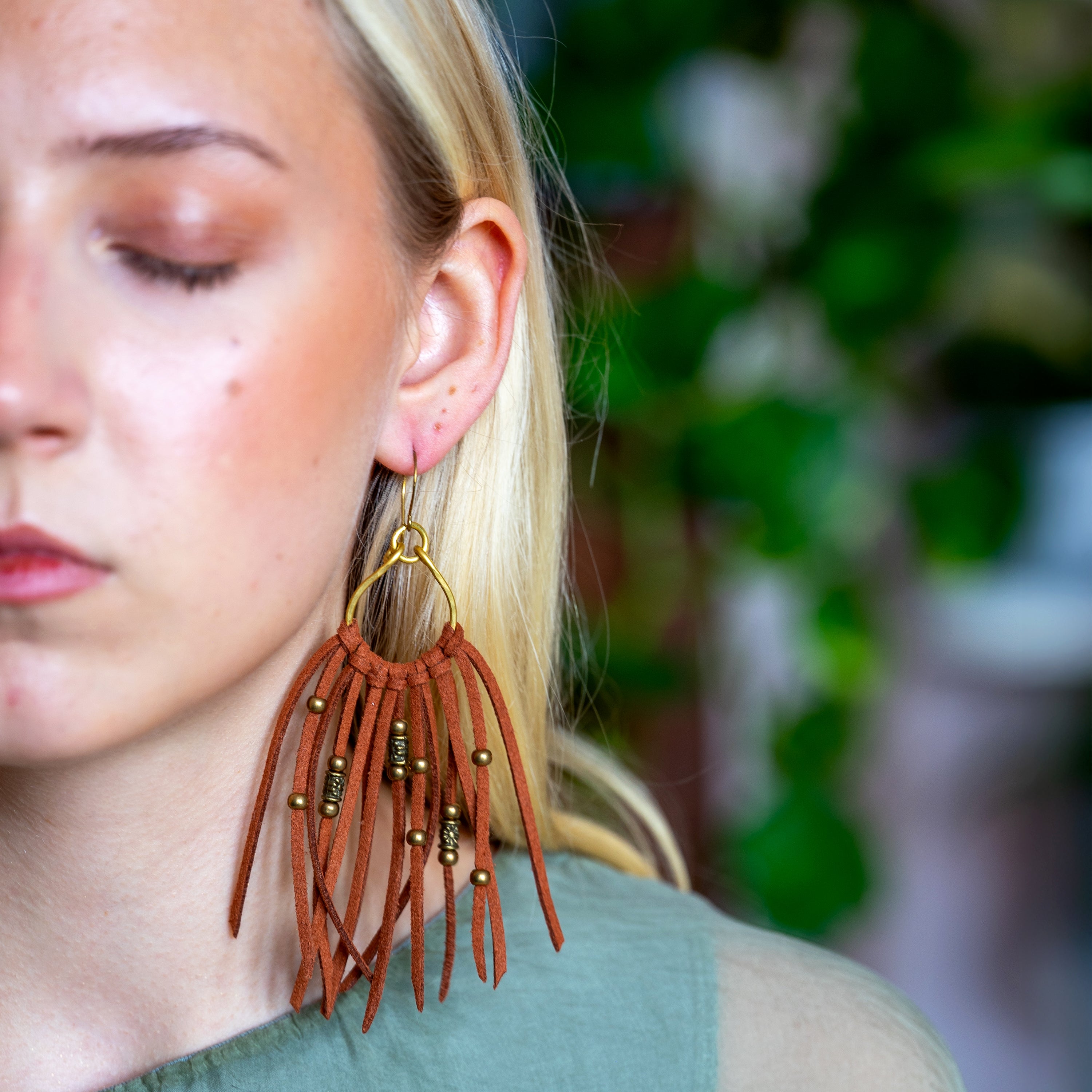 Suede Fringe Earrings in Brass