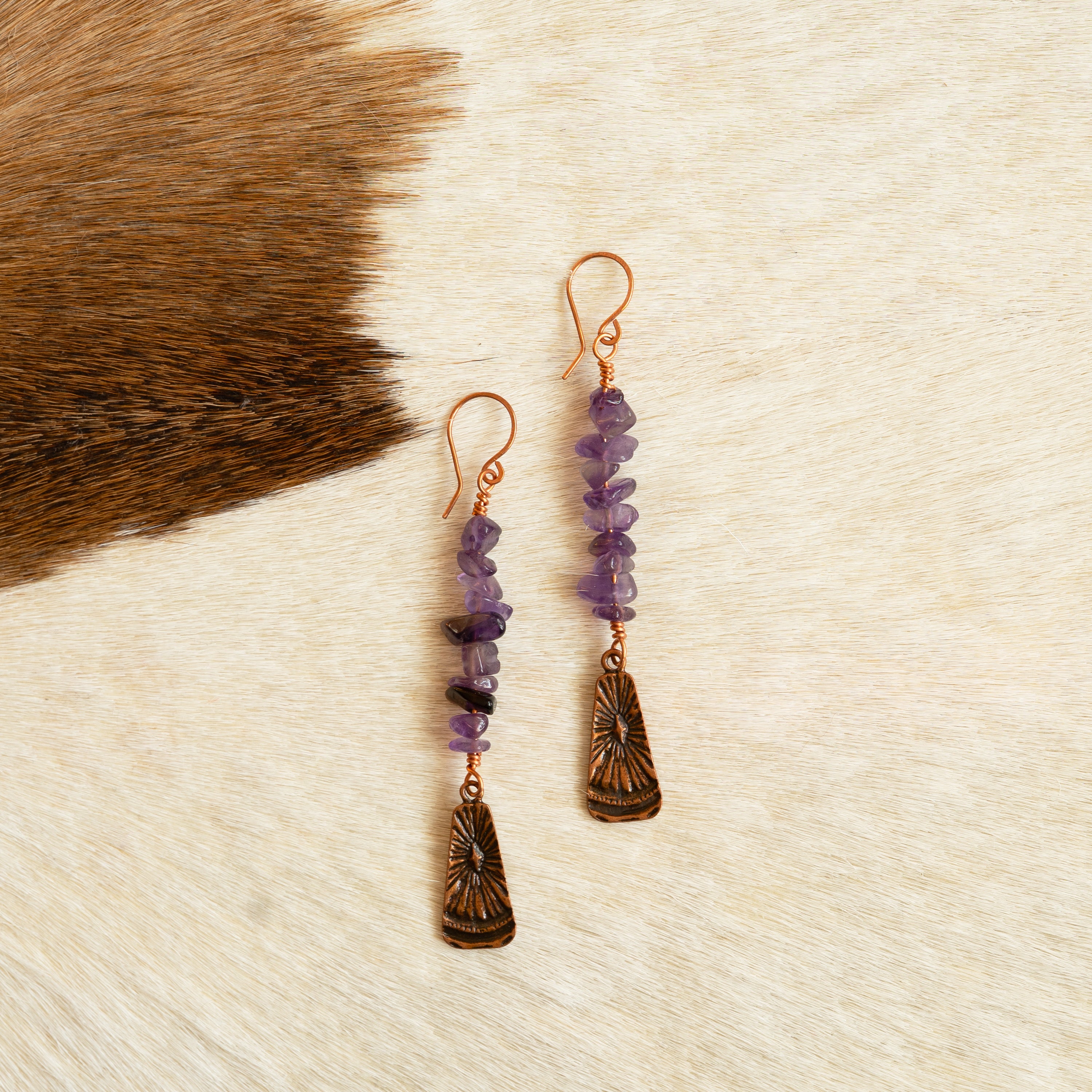 Amethyst Dangle Earrings in Copper