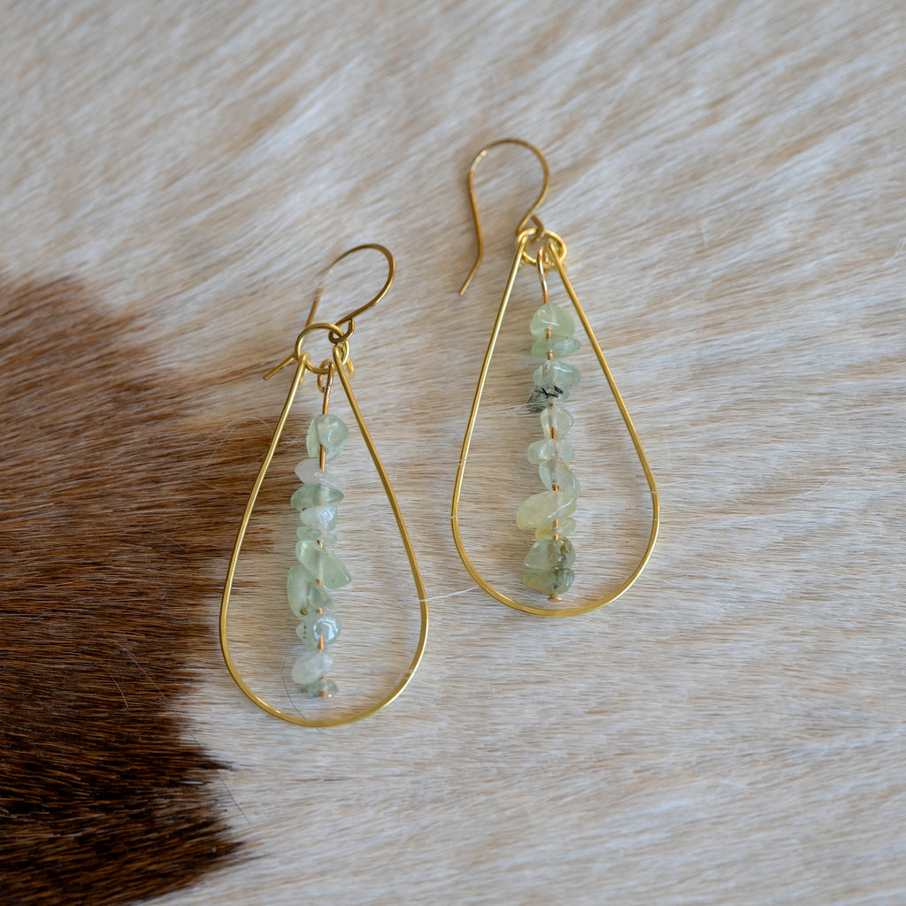 Prehnite Flow Earrings in Brass
