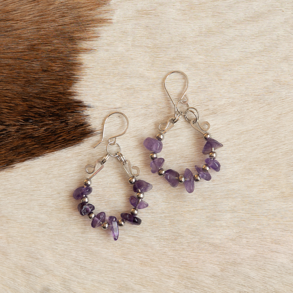Amethyst Hoop Earrings in Stainless Steel