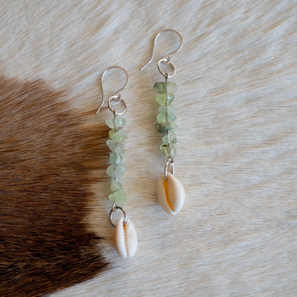 Prehnite and Shell Earrings in Stainless Steel