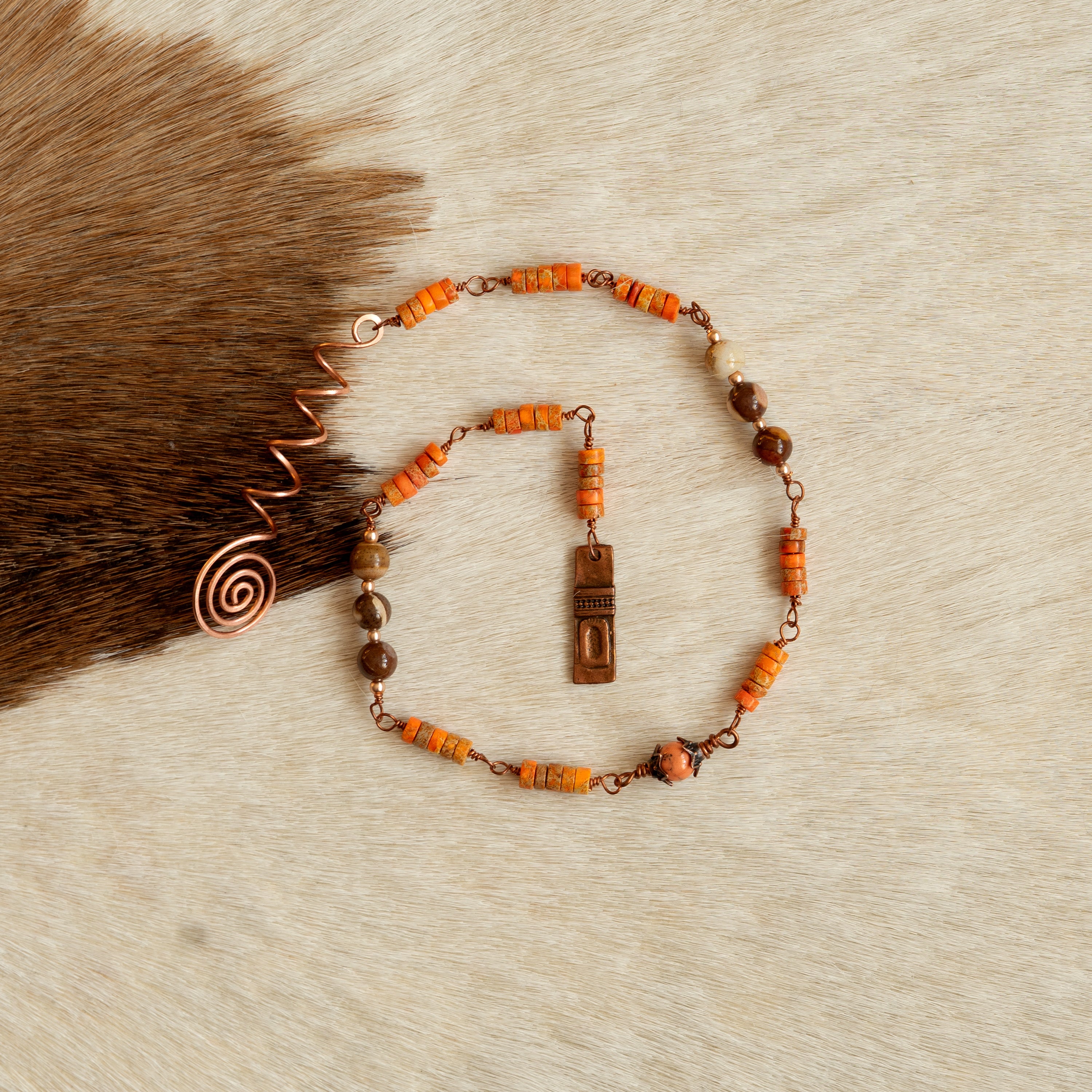 Zebra Jasper & Sea Sediment Jasper Hair Twist in Copper