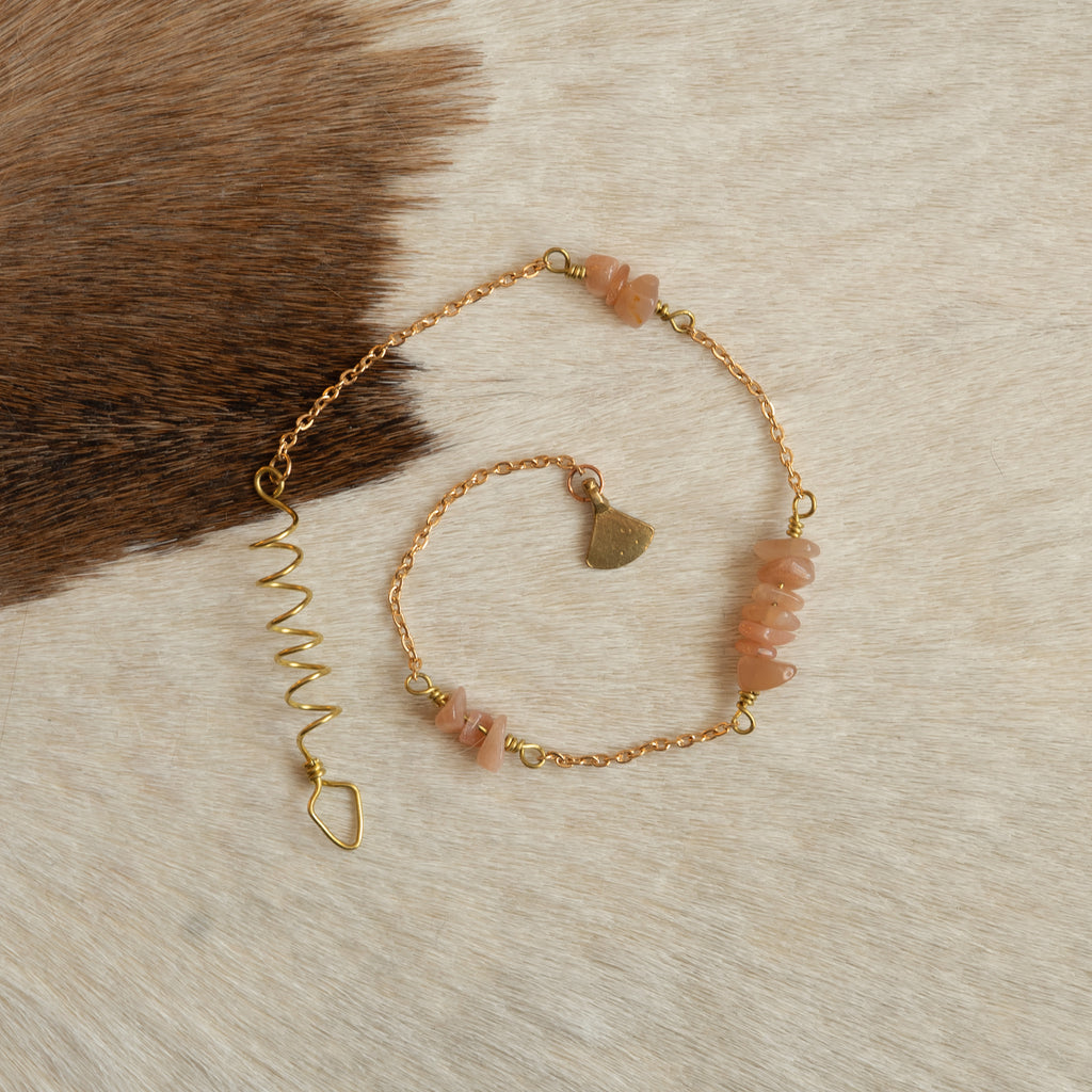 Orange Moonstone Hair Twist with Chains and Charm in Brass