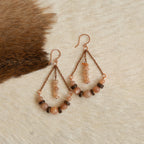 Orange Moonstone with Chain Earrings in Copper