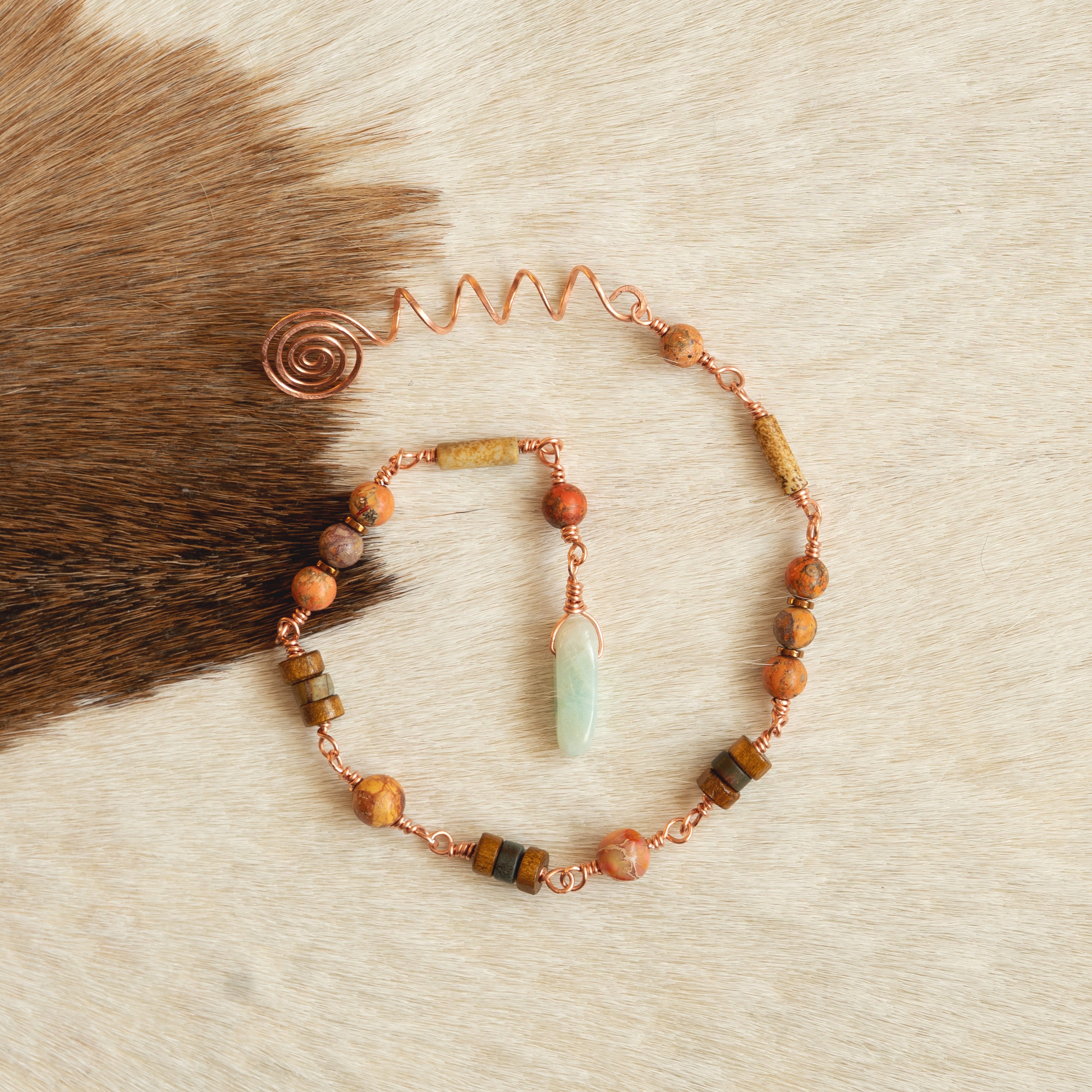 Mixed Jasper & Amazonite Hair Twist in Copper