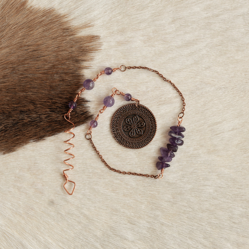 Amethyst Hair Twist with Chains and Charm in Copper
