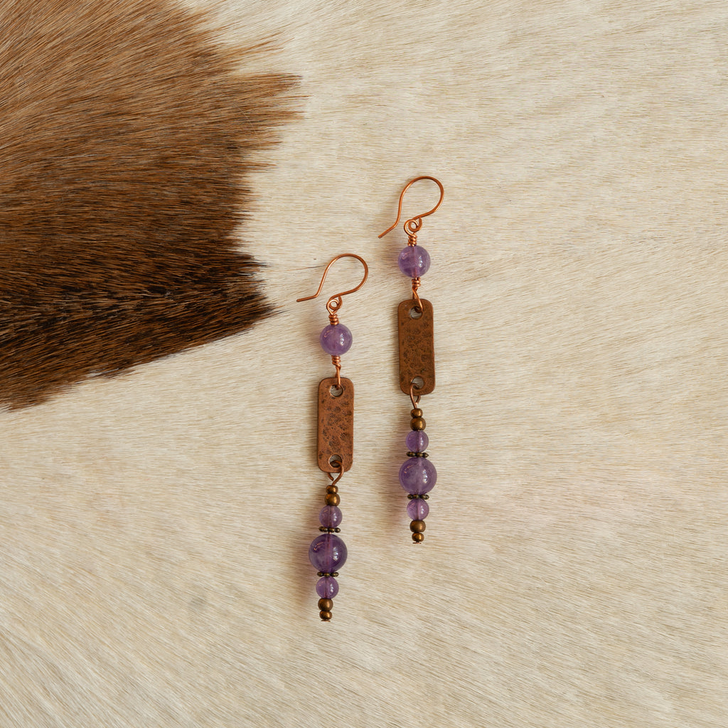 Amethyst Drop Earrings in Copper