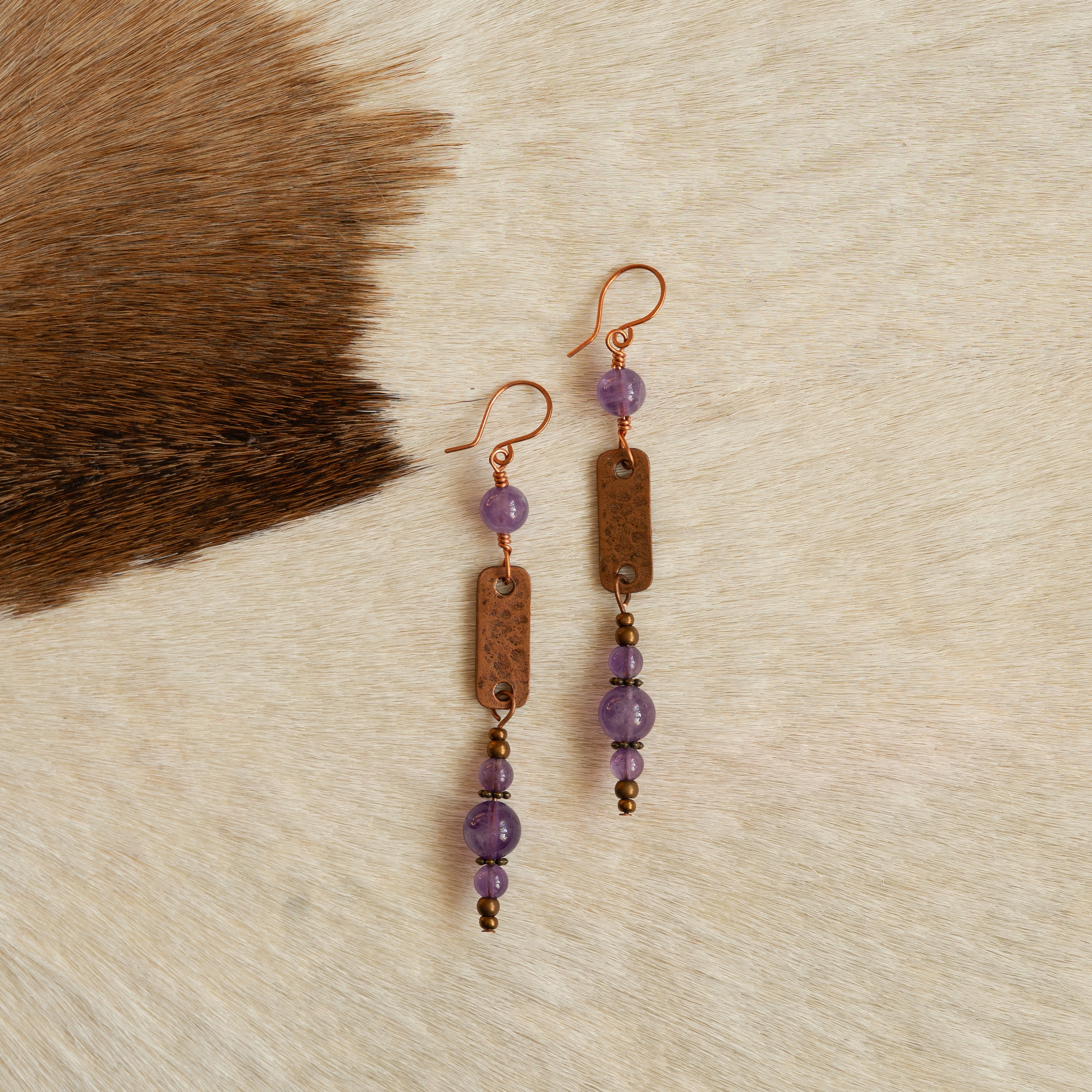 Amethyst Drop Earrings in Copper