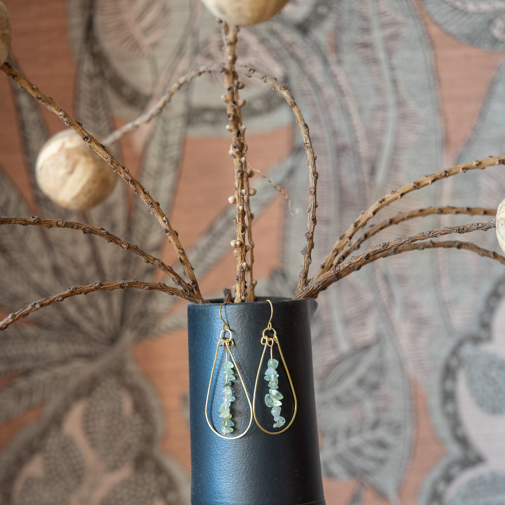 Prehnite Flow Earrings in Brass