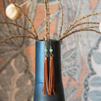 Prehnite Tassel Earrings in Brass and Suede