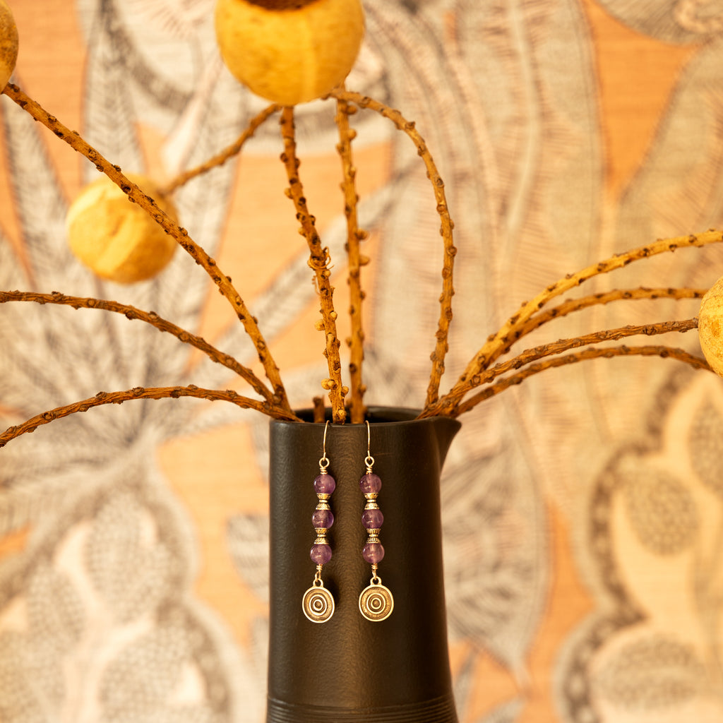 Amethyst Spiral Earrings in Stainless Steel