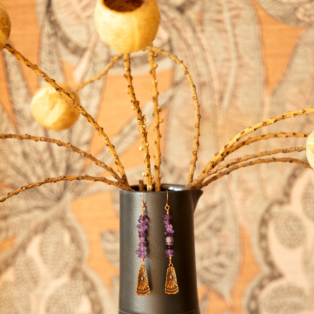 Amethyst Dangle Earrings in Copper